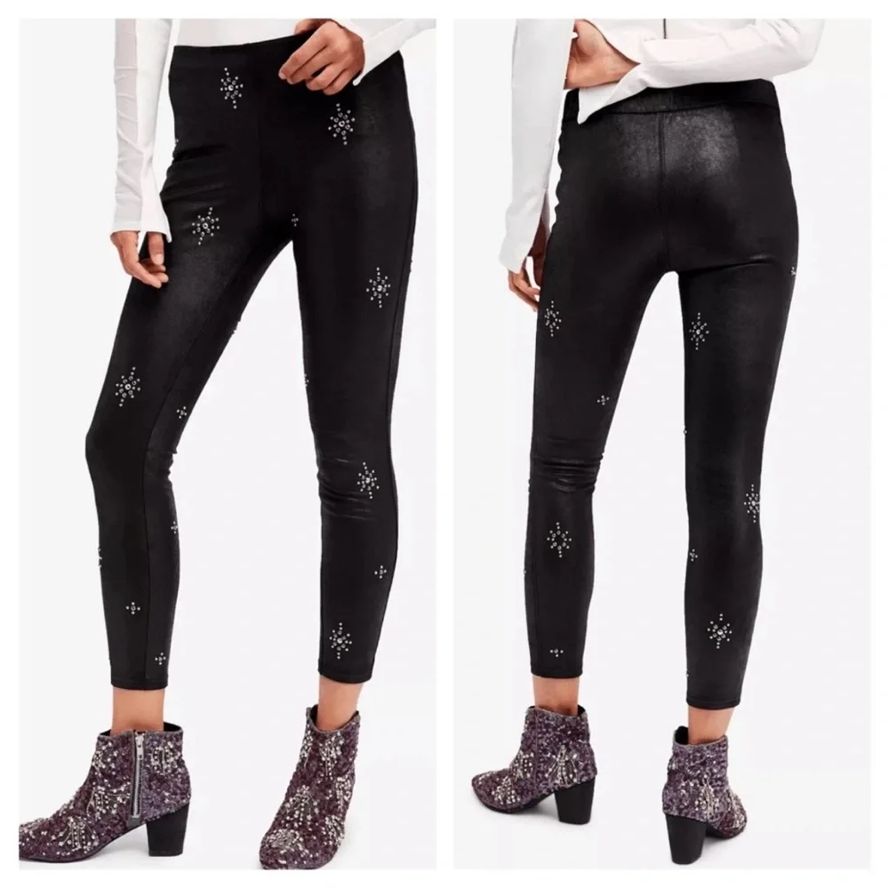 Free People Embellished Vegan Skinny‎ Pant in Black Size 28